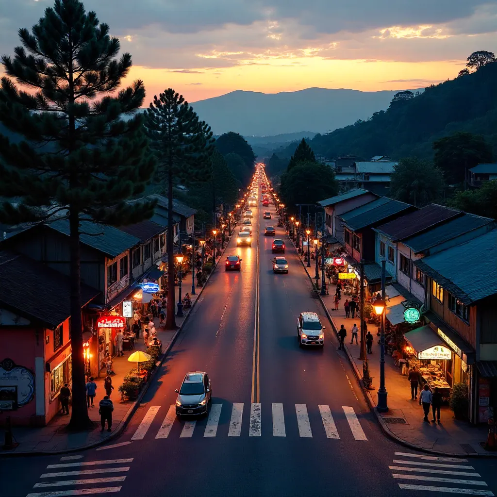 Aerial Twilight Over a Busy Baguio Street