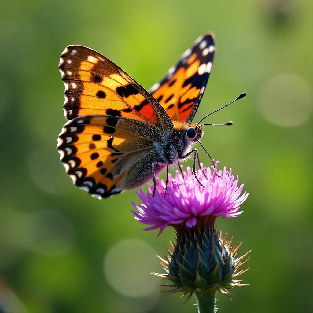 Painted Lady on Thistle: Vibrant Wings