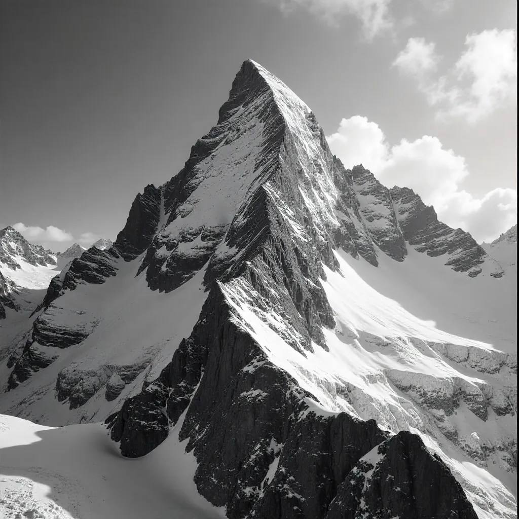 Snow-Crowned Peak: A High-Contrast Monochrome Summit