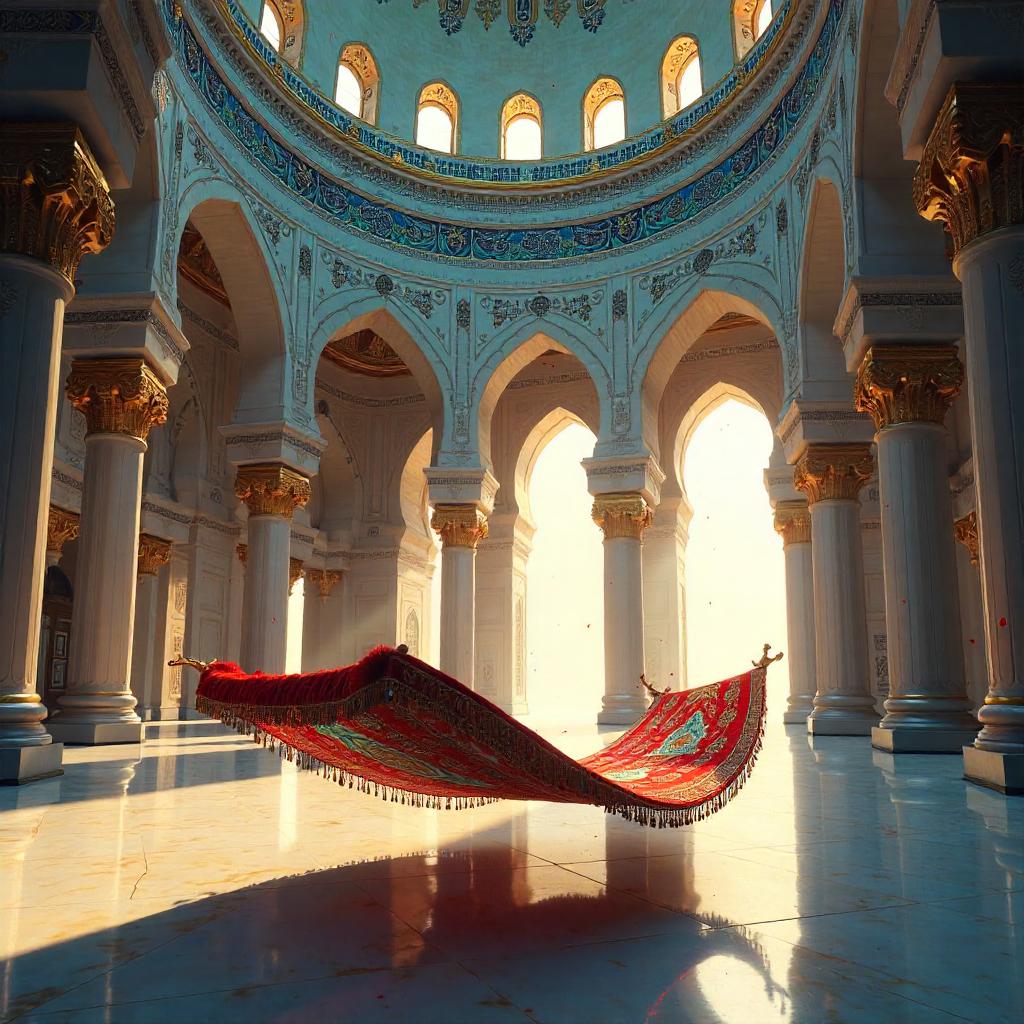 Floating Magic Carpet Over a Grand Mosque Interior