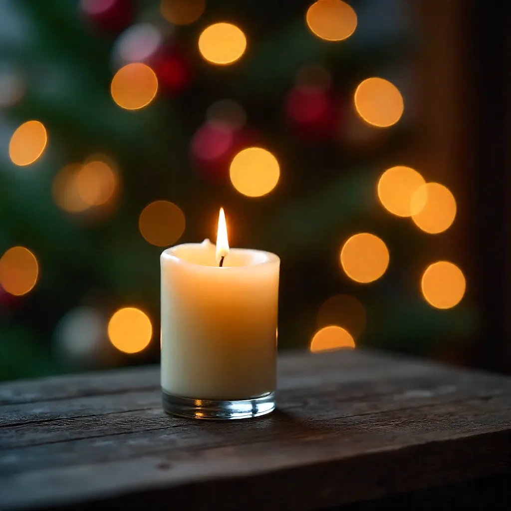 Candlelit Wood with Festive Bokeh Glow