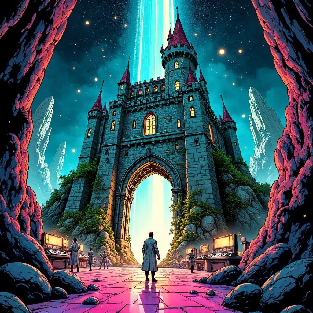 Castle in a Neon Portal Lab - Comic Style