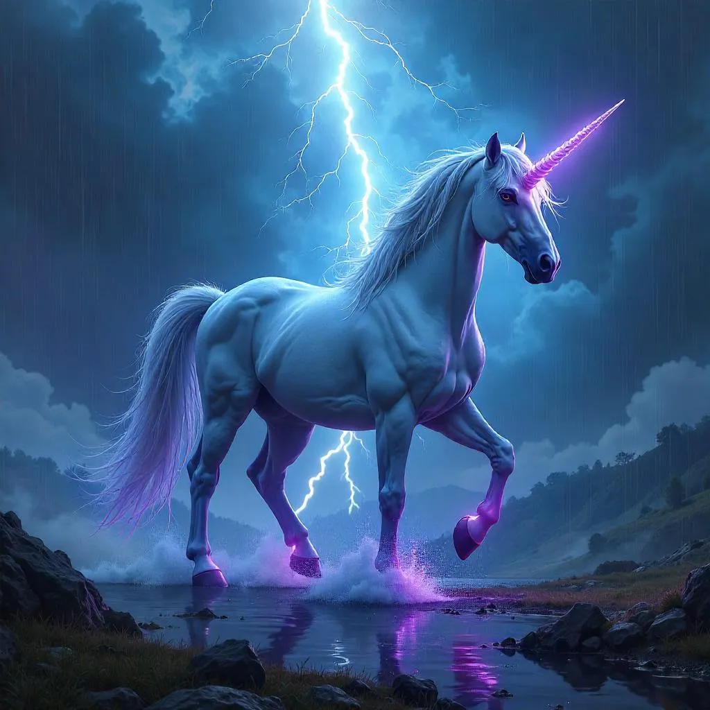 Thunderstorm Unicorn: Digital Fantasy Art