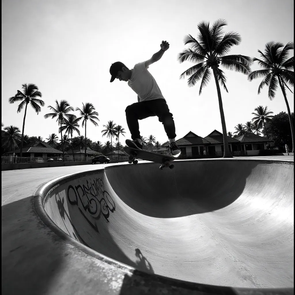 Monochrome Skater in Bali Skate Park