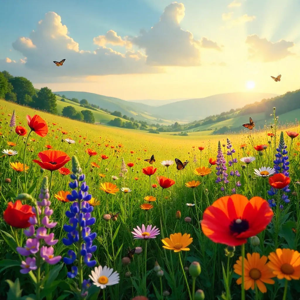 Tranquil Meadow of Radiant Wildflowers