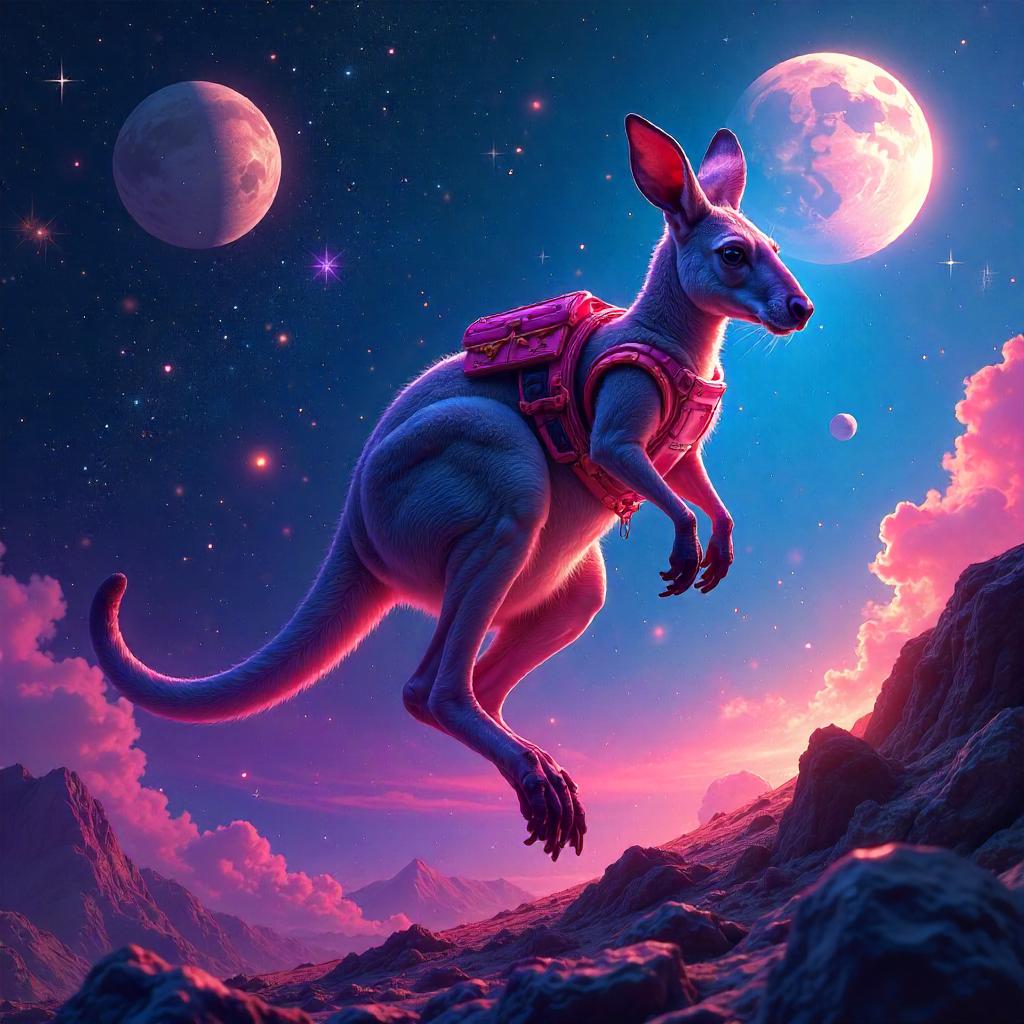 Kangaroo Voyager Among the Starry Digital Cosmos