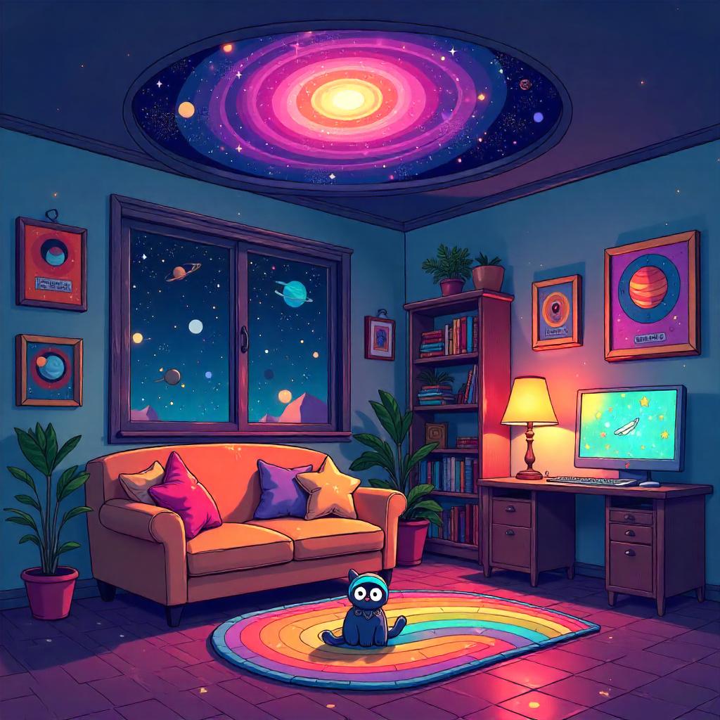 Cosmic Cartoon Galaxy in a Cozy Apartment