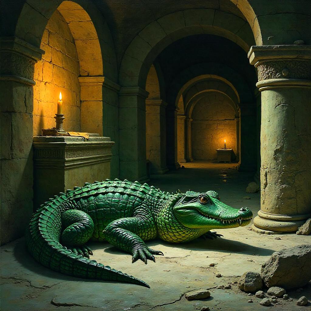 Crocodile in a Candlelit Crypt