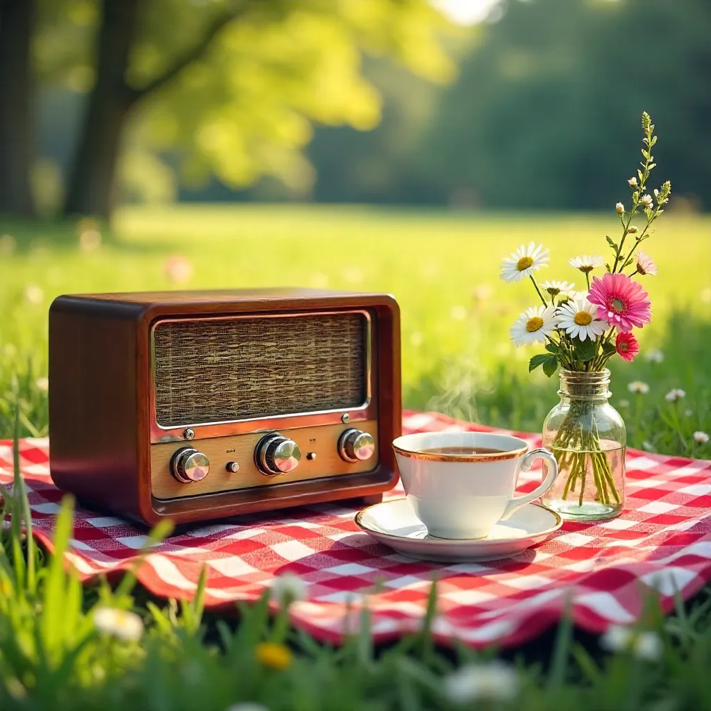 Charming Picnic with Vintage Radio and Tea