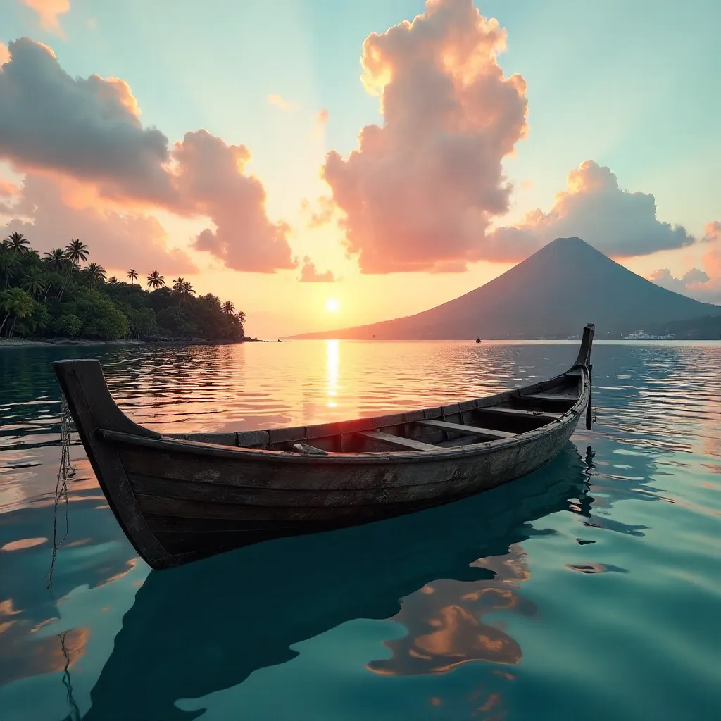 Serene Jukung on a Calm Indonesian Sea at Dawn