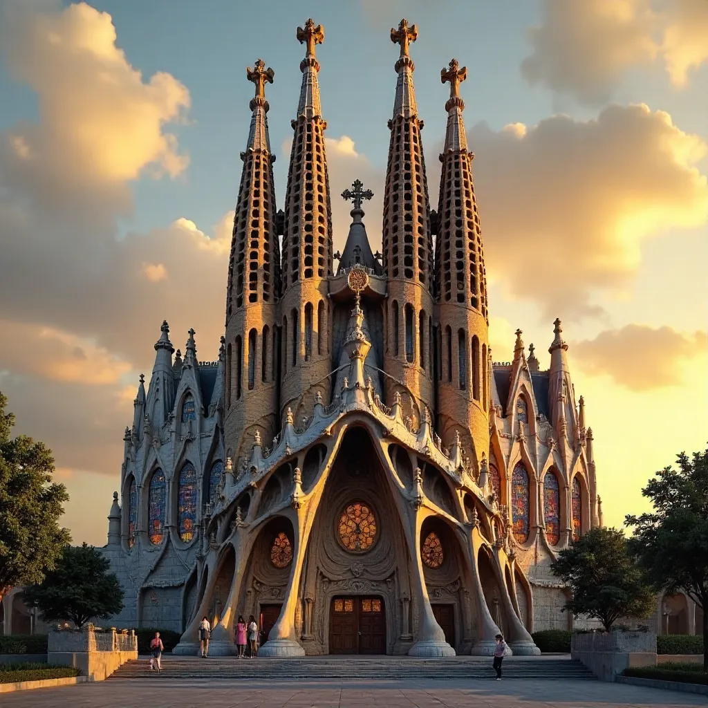 Stunning Nativity Facade of Sagrada Família at Golden Hour