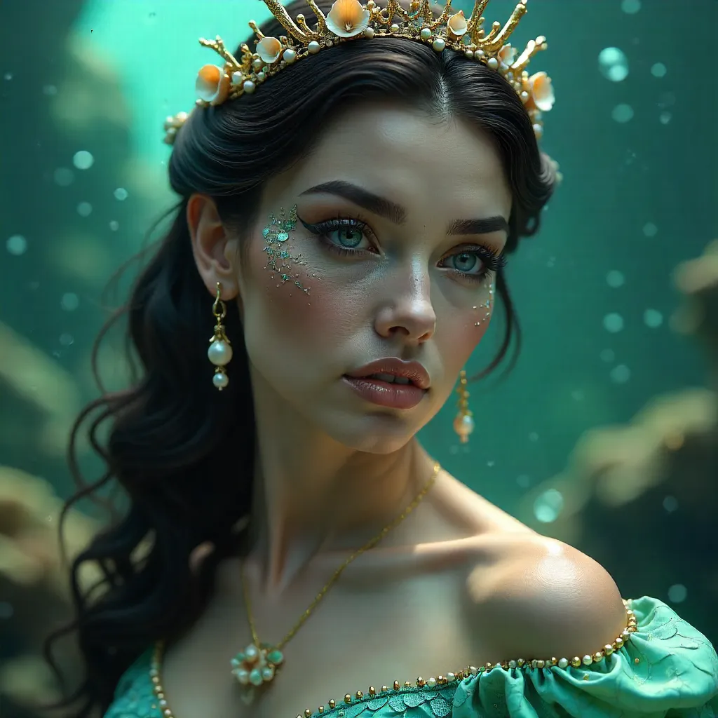 Intricate Mermaid-Themed Portrait with Elaborate Face Paint