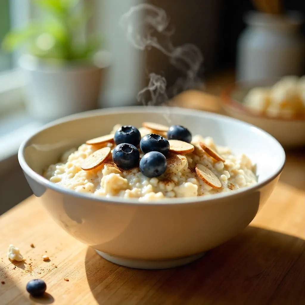 Blueberry Oatmeal Bowl with Almond Slices