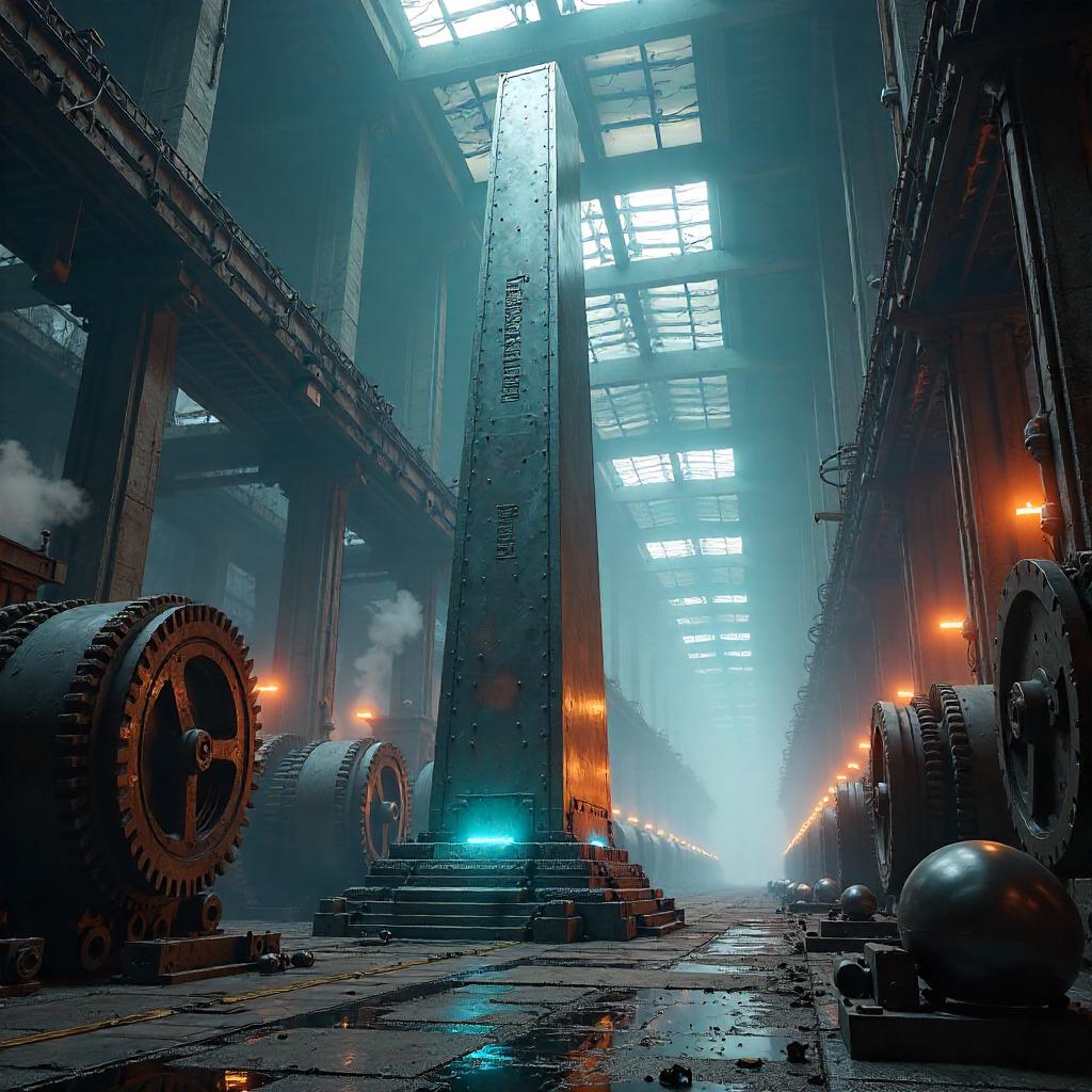 Obelisk in a Gears Factory - 3D Render