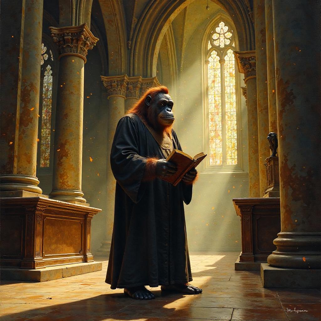 Orangutan in a Cathedral: Oil Painting