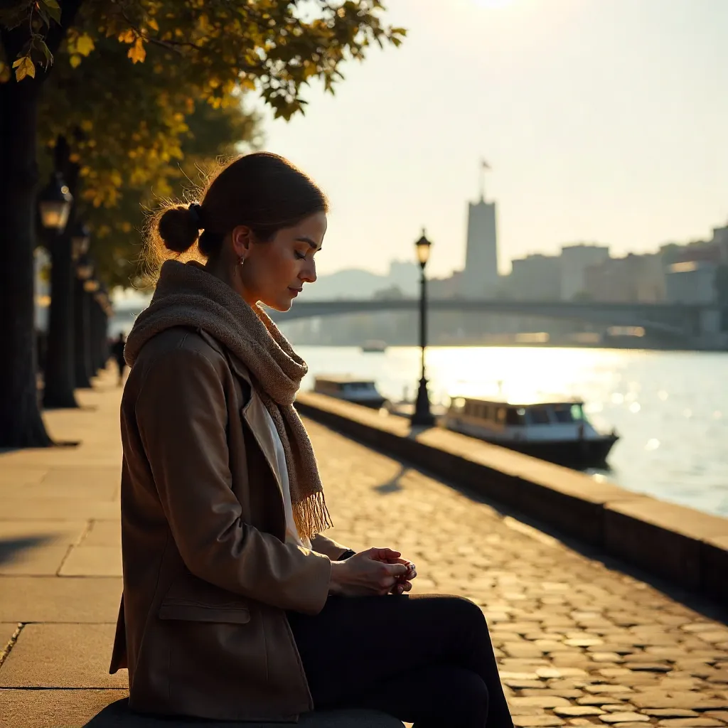 Golden Hour in Rosario: Thoughtful Woman by the River