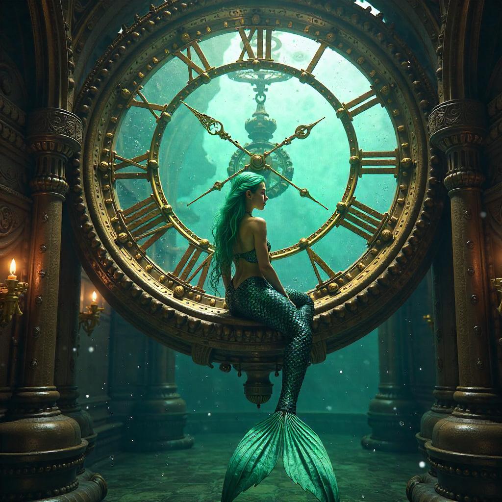Mermaid Inside a Giant Clock: 3D Render