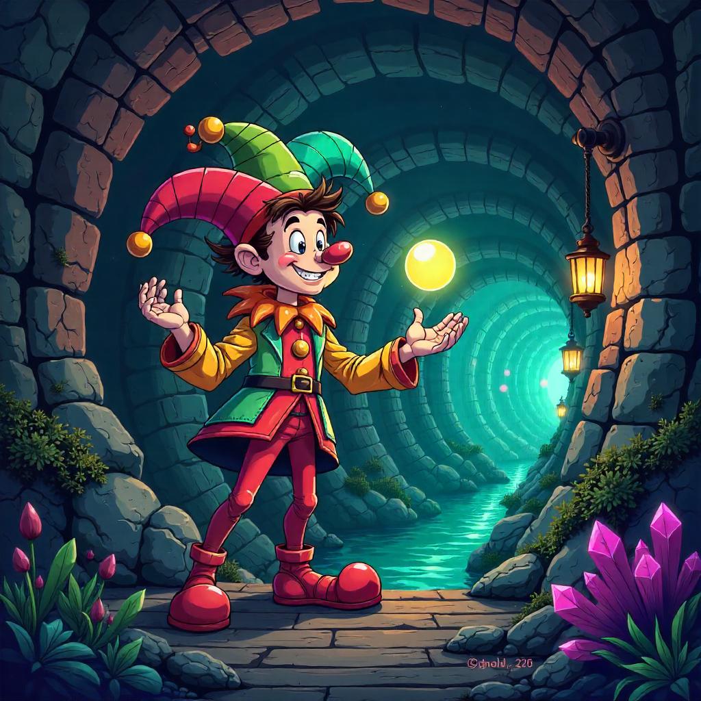 Jester Juggling in a Neon Underground City