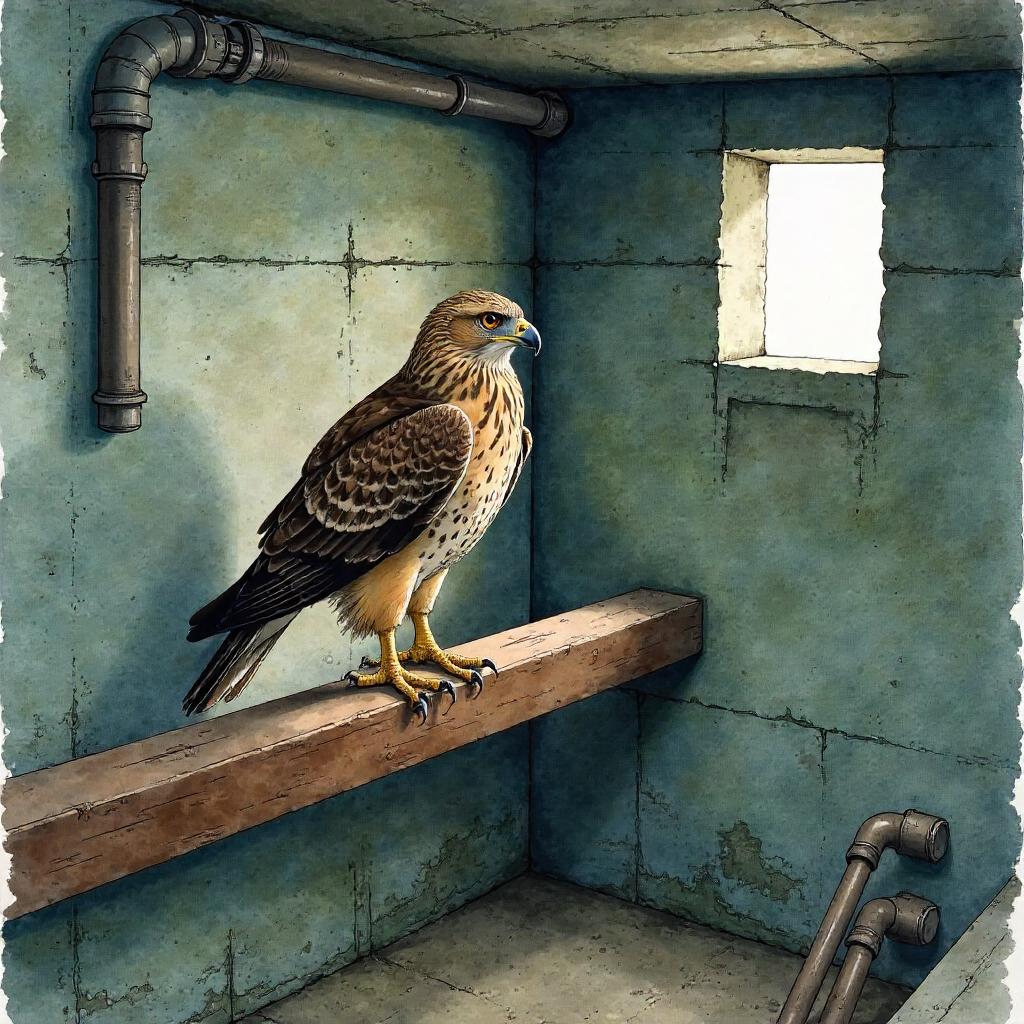 Watercolor Hawk in a Dim Basement