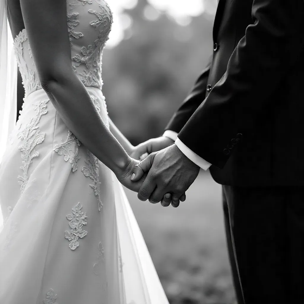 Monochrome Wedding: Hands That Unite in Love