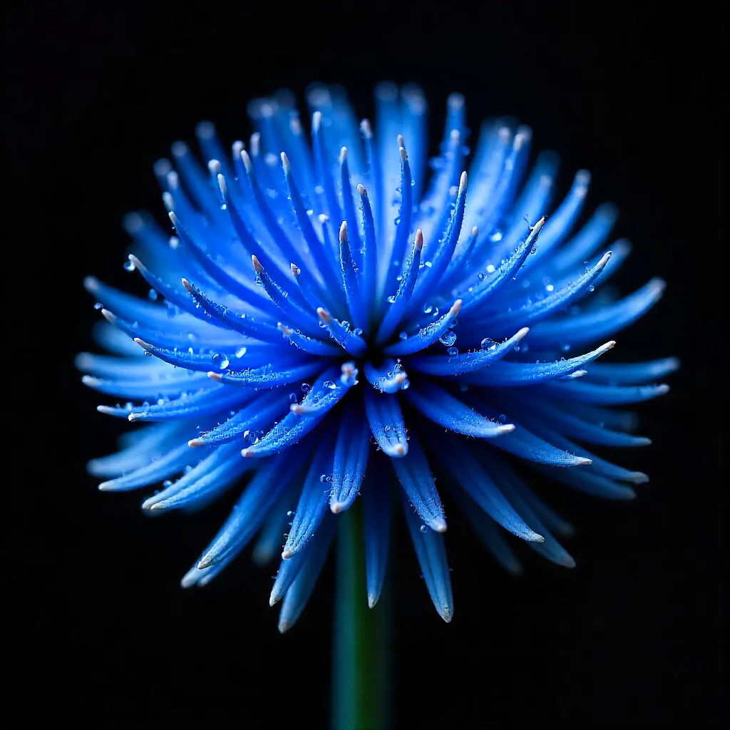 Macro Shot: Vibrant Blue Globe Thistle on Black