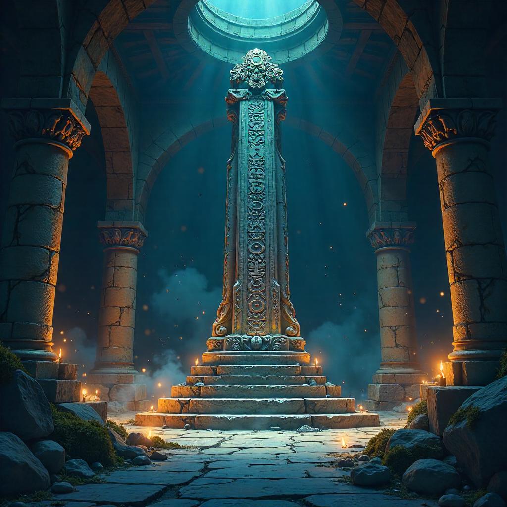 Anime Monument in a Dim Crypt