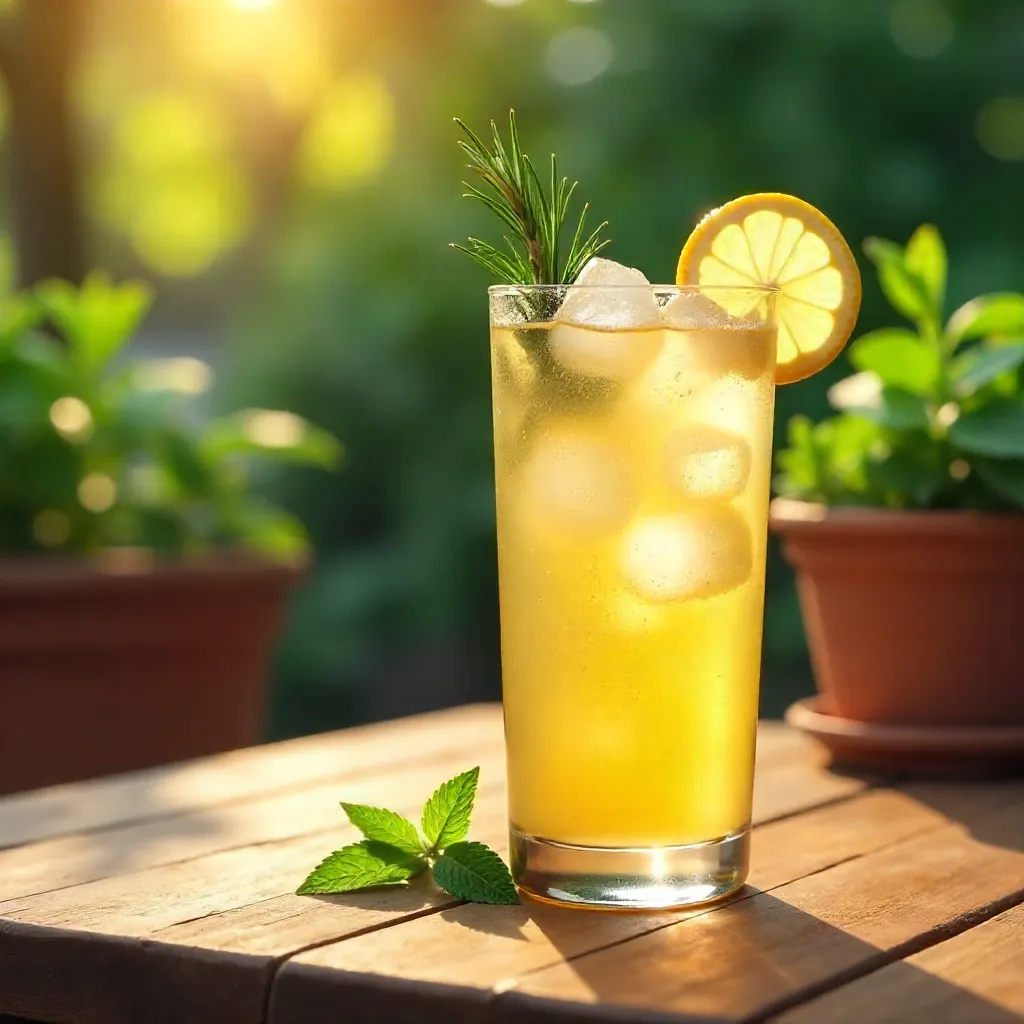 Iced Lemon Cocktail on a Sunny Patio Table
