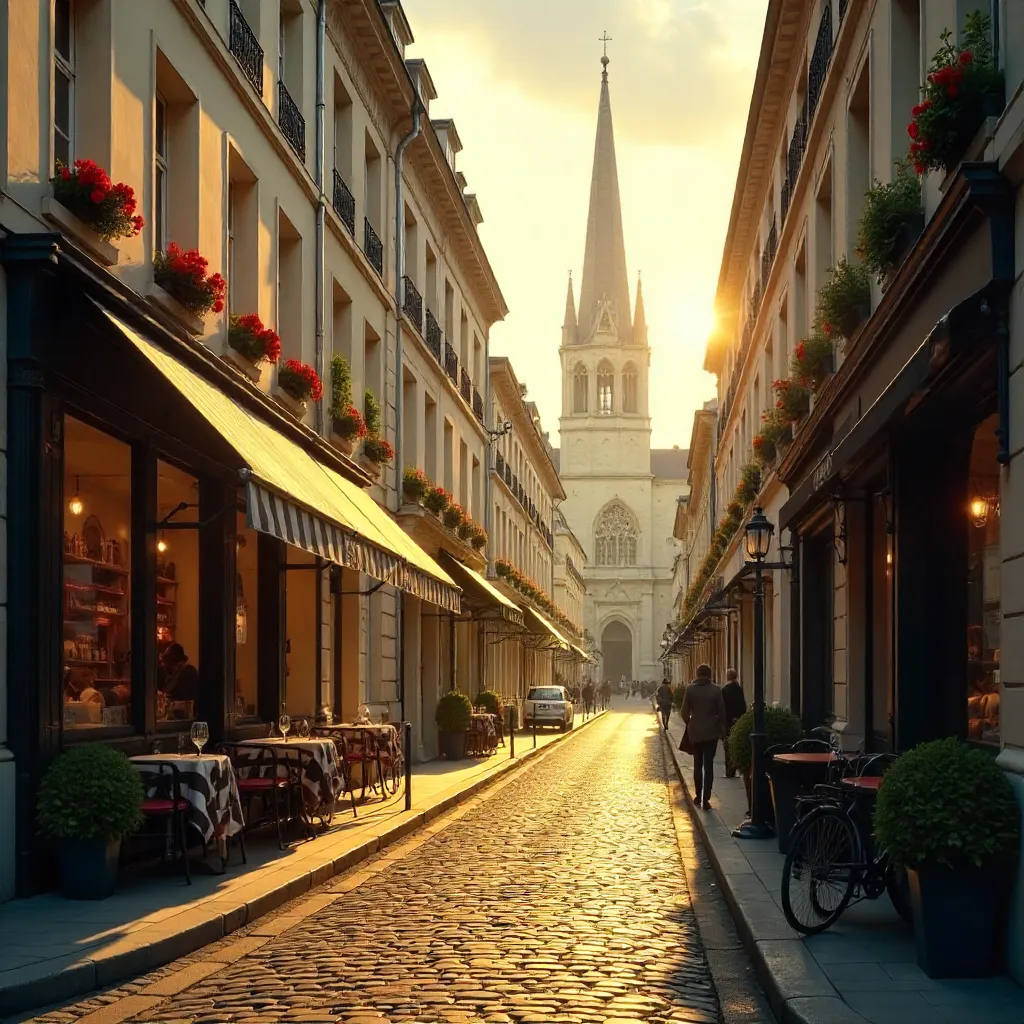 Parisian Street View Leading to a Historic Church