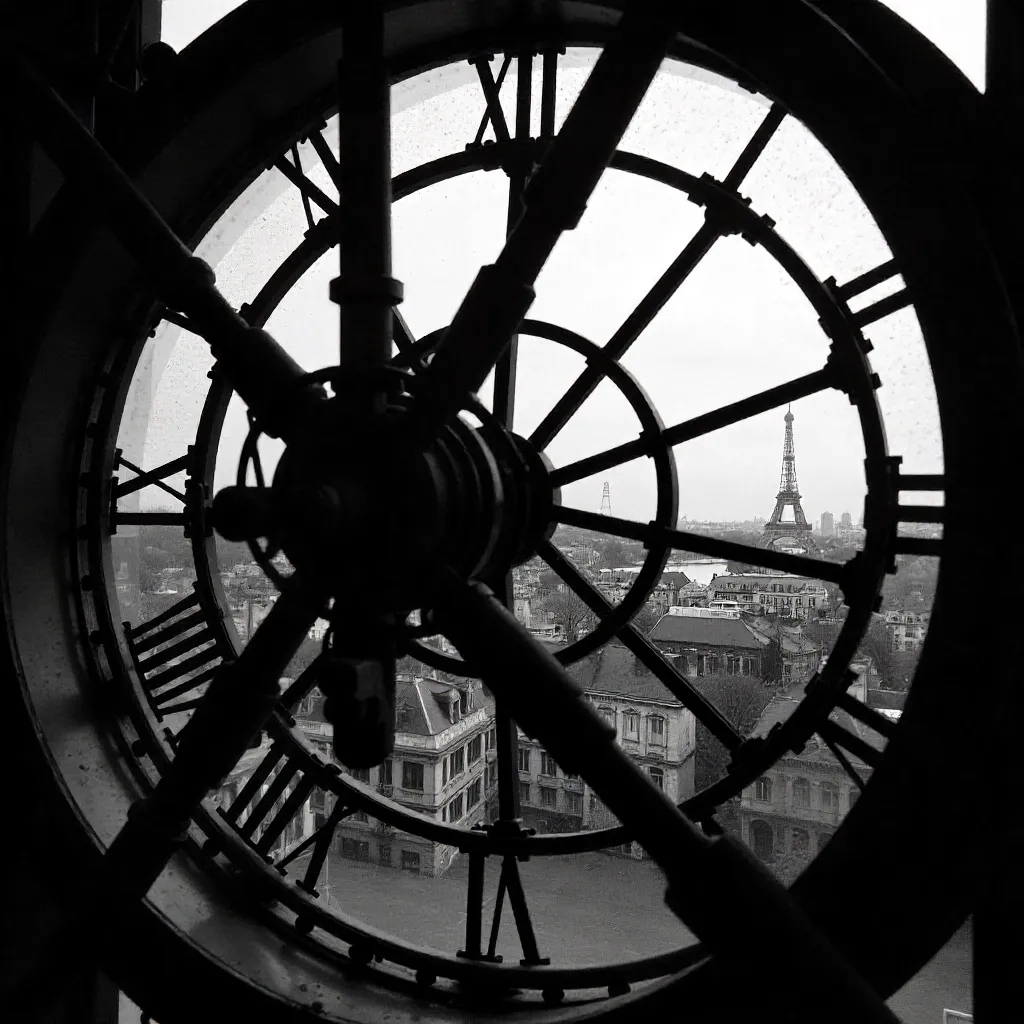Monochrome View from the Musée d'Orsay Clock Over Paris