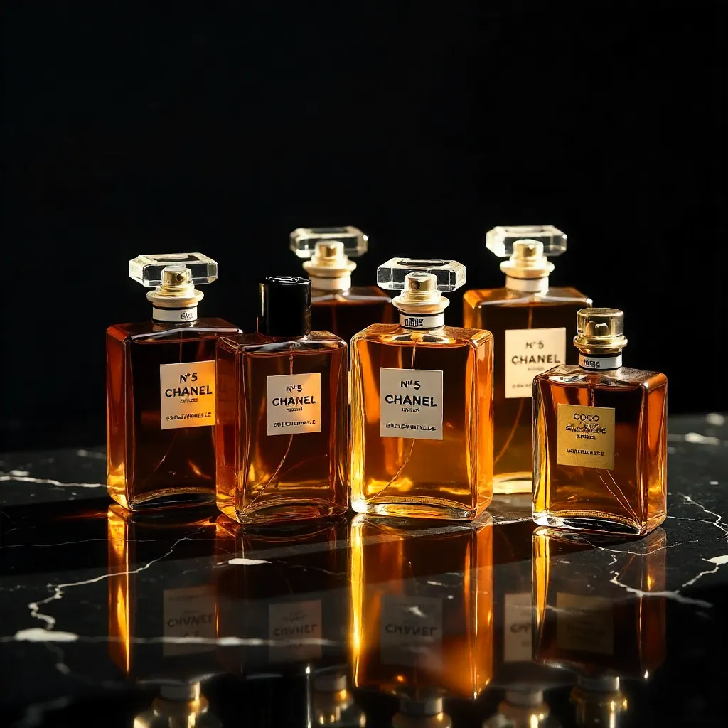 Luxurious Chanel Perfume Bottles in Warm Light