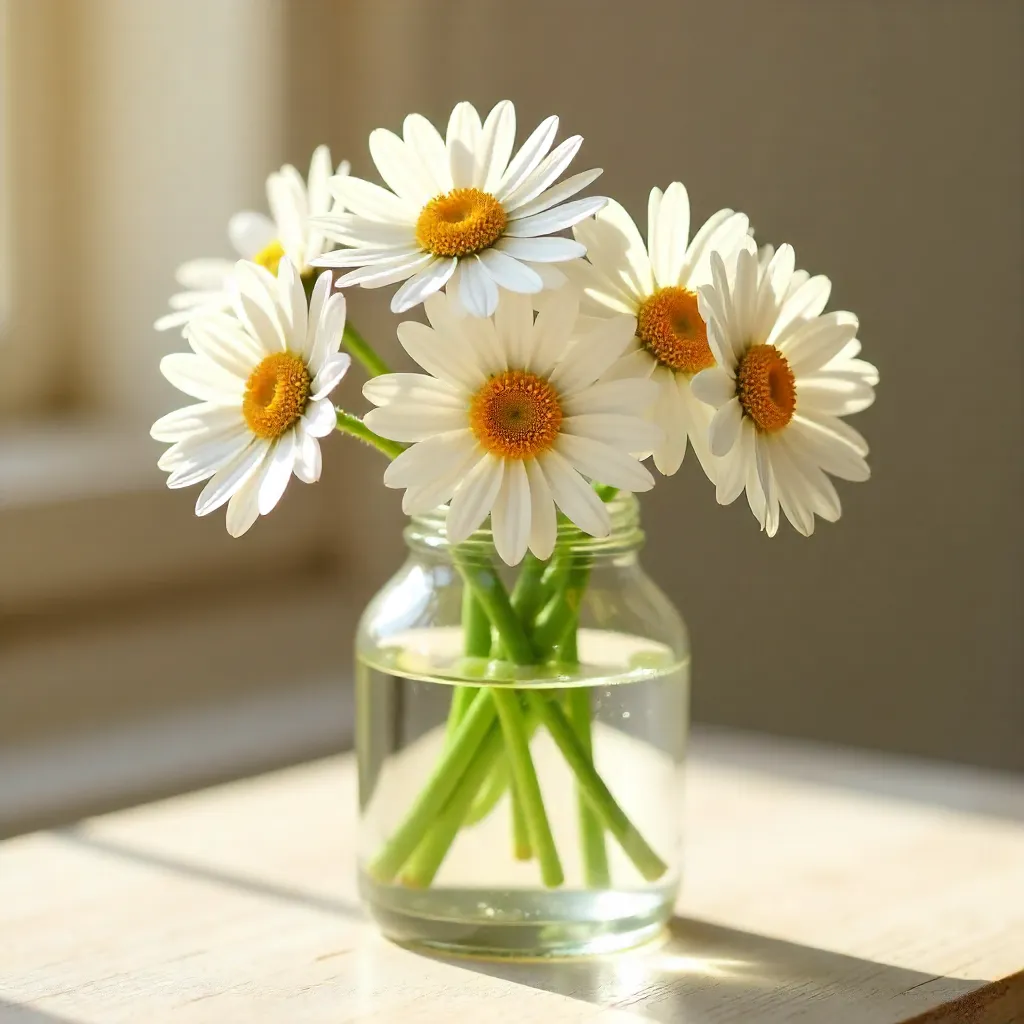 Sunlit White Daisies in a Glass Vase — Simple Elegance