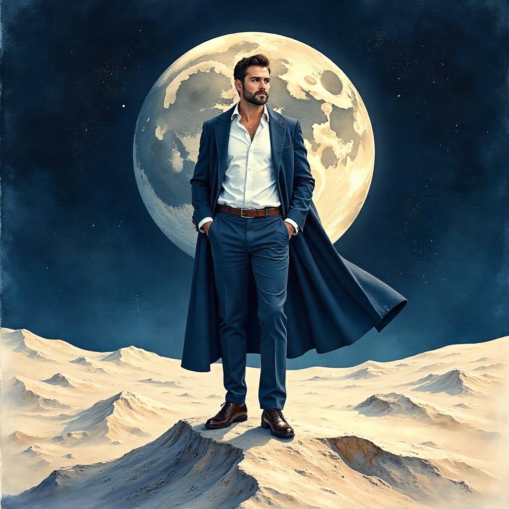 Moonlit Watercolor Portrait on the Moon