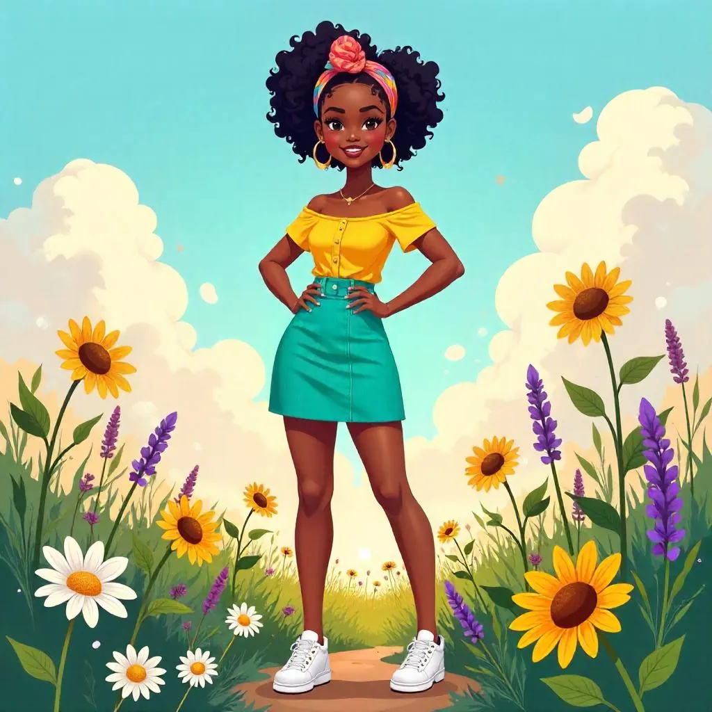 Stylish Black Girl in a Field of Flowers