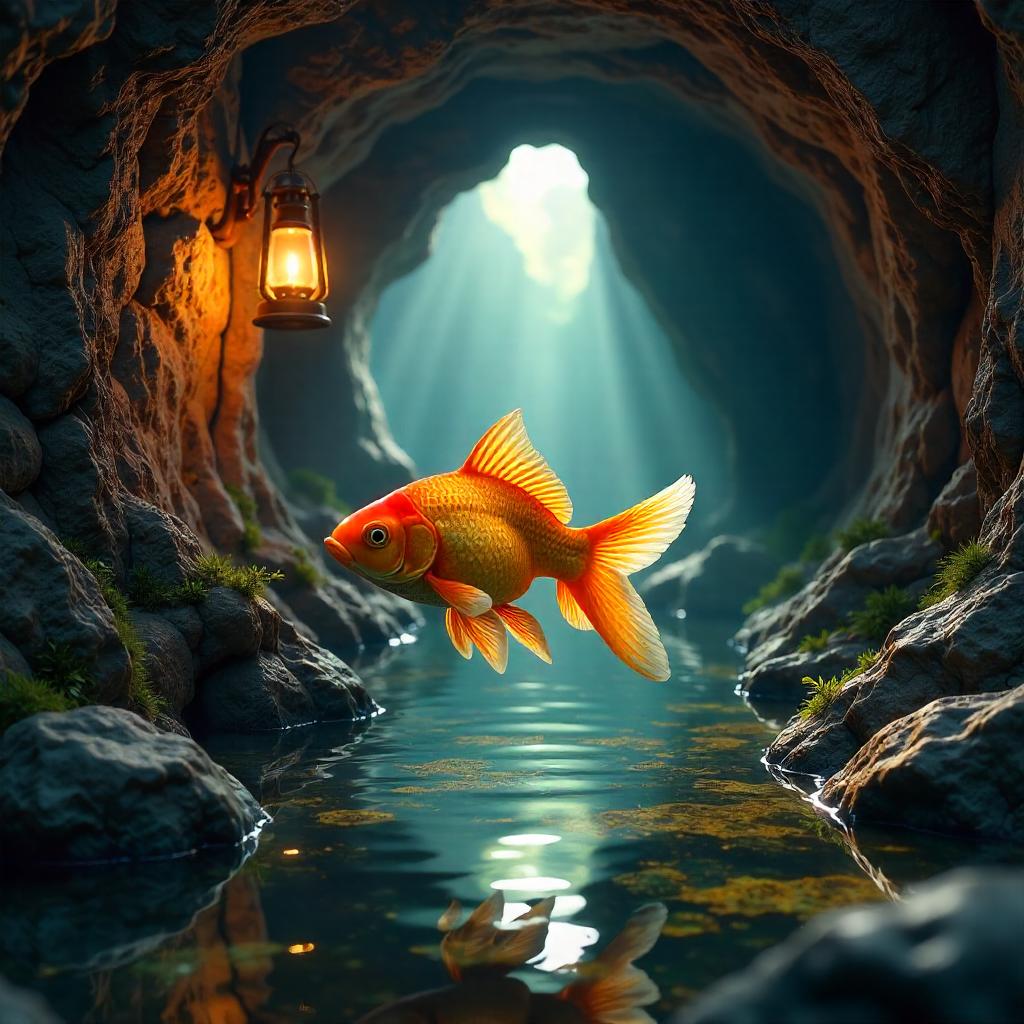 Photorealistic Goldfish in a Flooded Mine