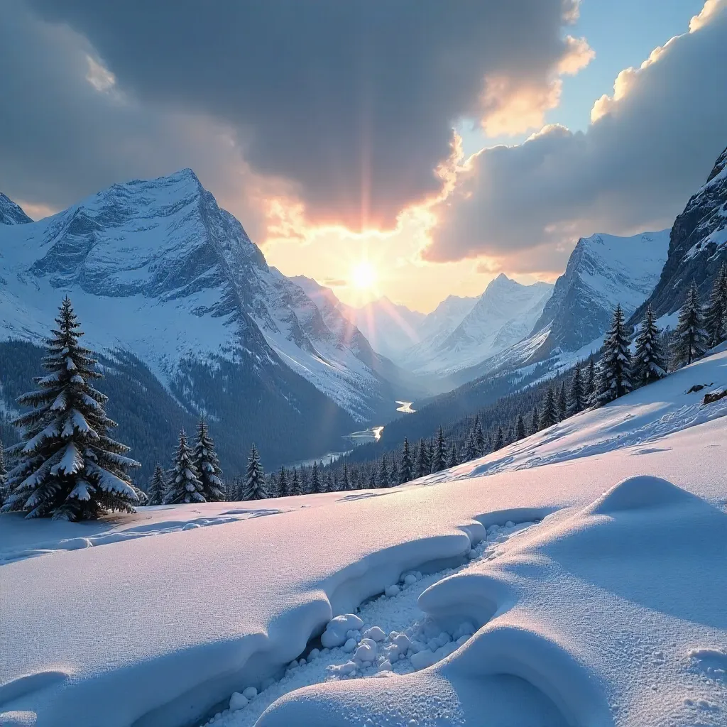 Majestic Swiss Alps: Snowfield Under a Dramatic Sky