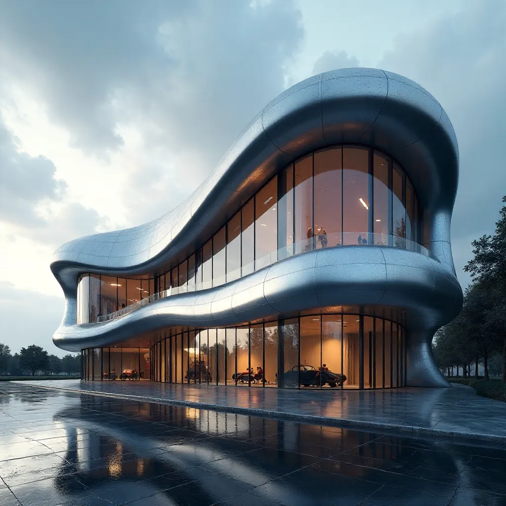 Gleaming Curved Metal Architecture