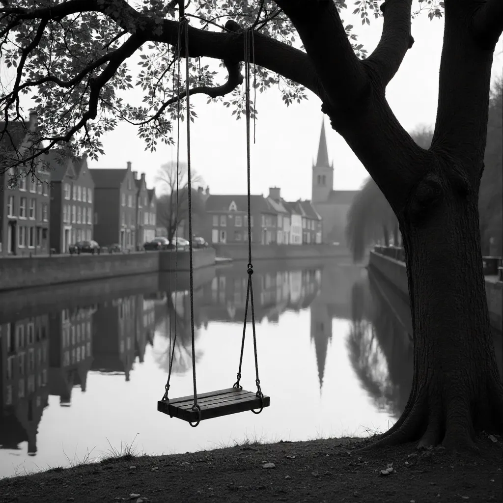 Ghent Riverside Swing in Tranquil Monochrome