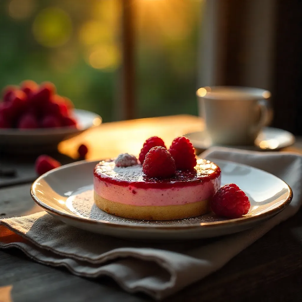 Warm Sunlit Raspberry Dessert — Vintage Close-Up
