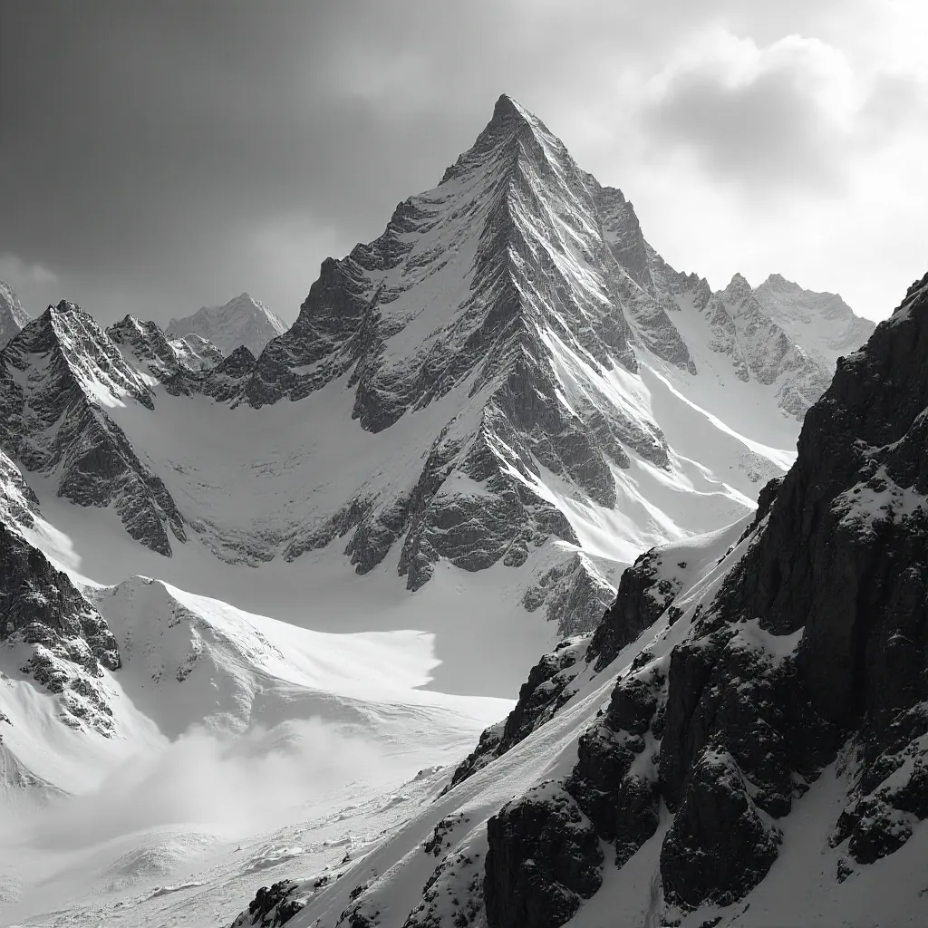 Monochrome Majesty: Snow-Capped Alpine Peaks
