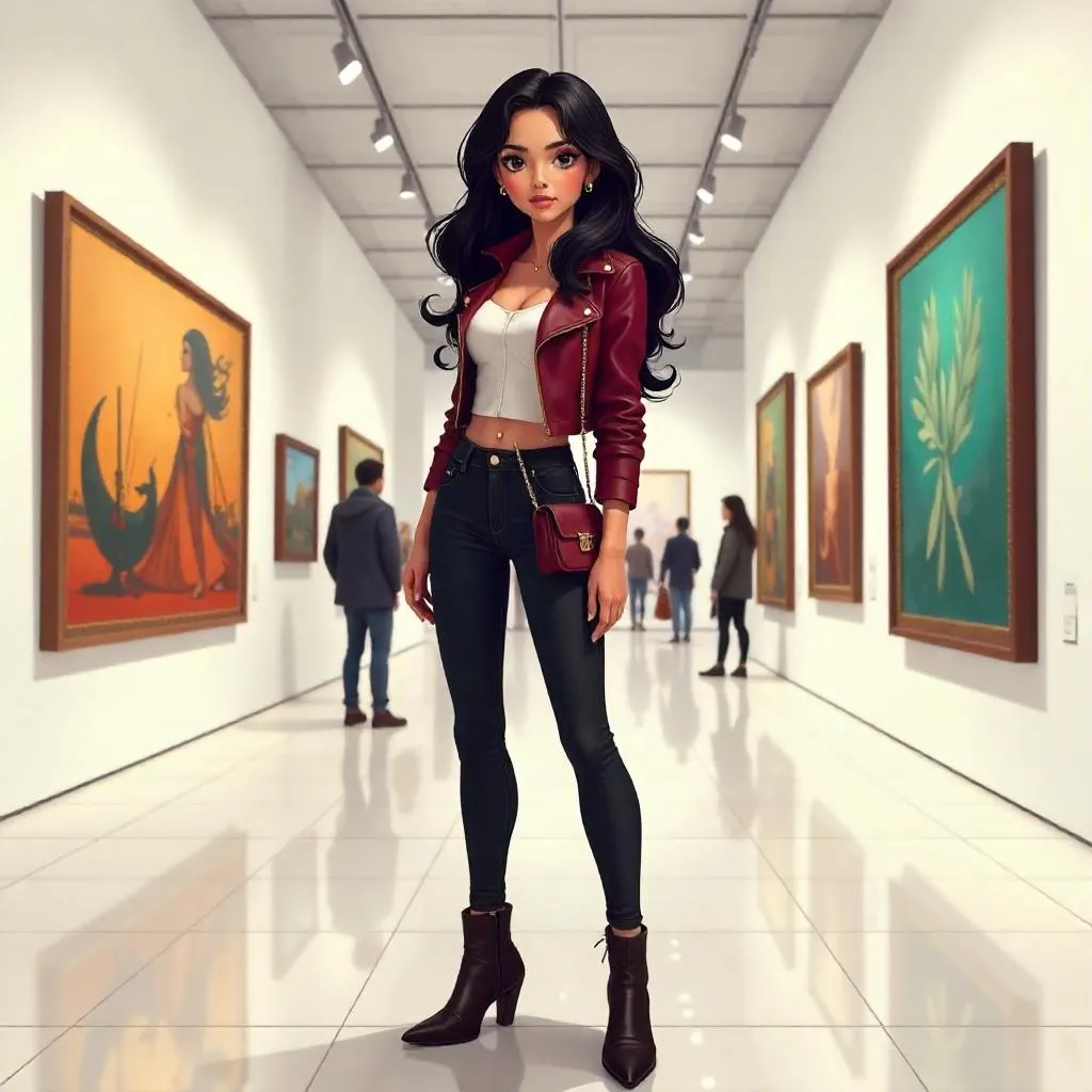 Latina Anime Muse in a Modern Art Gallery