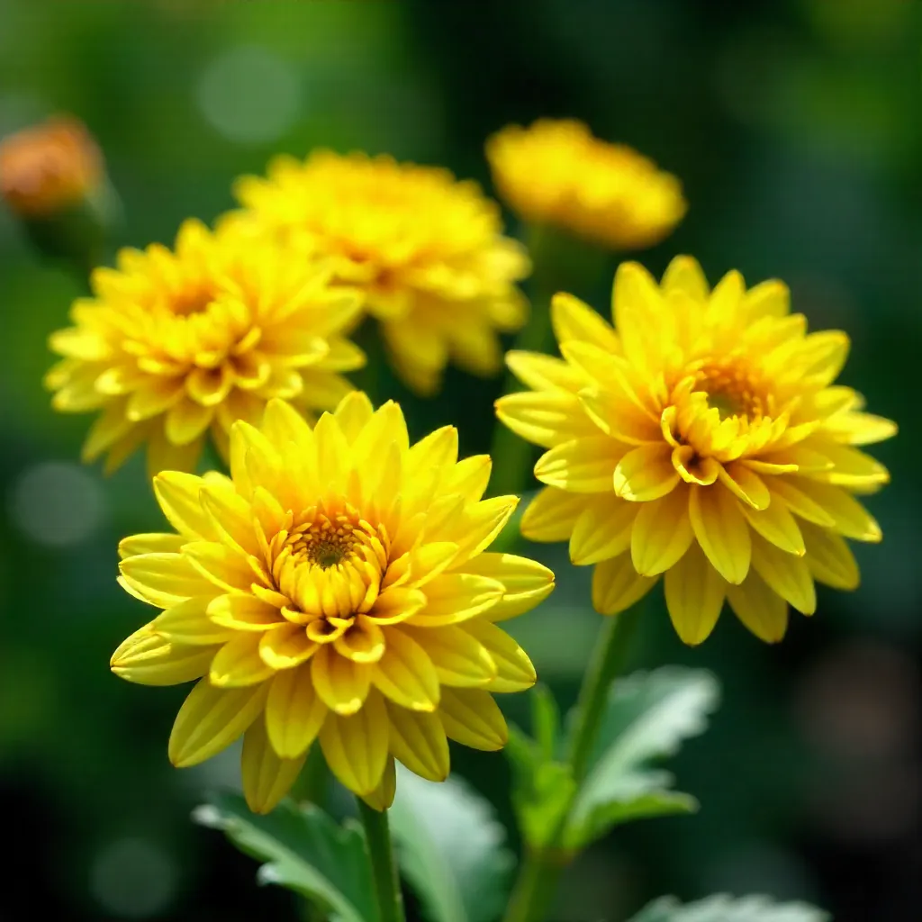 Close-Up of Yellow Chrysanthemums in a Lush Garden