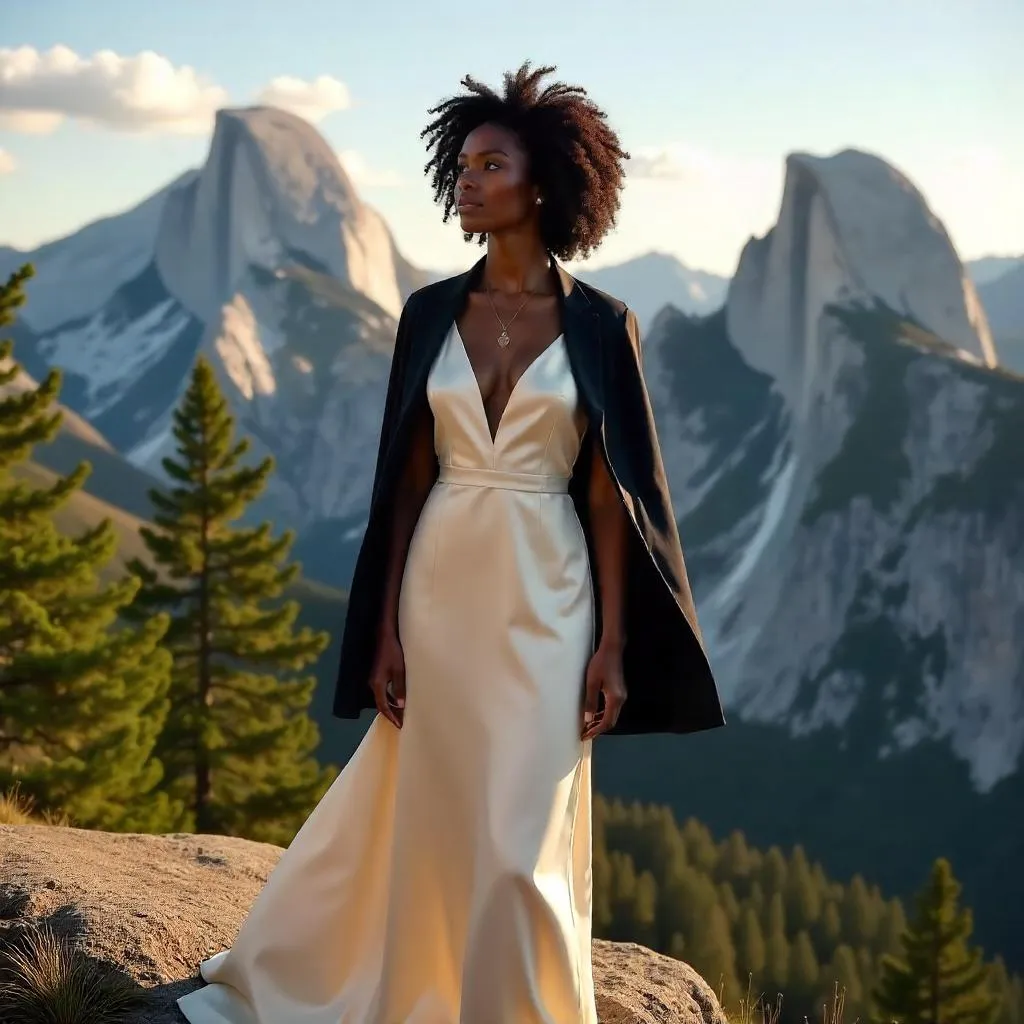 Elegant Black Woman in Alpine Mountain Portrait