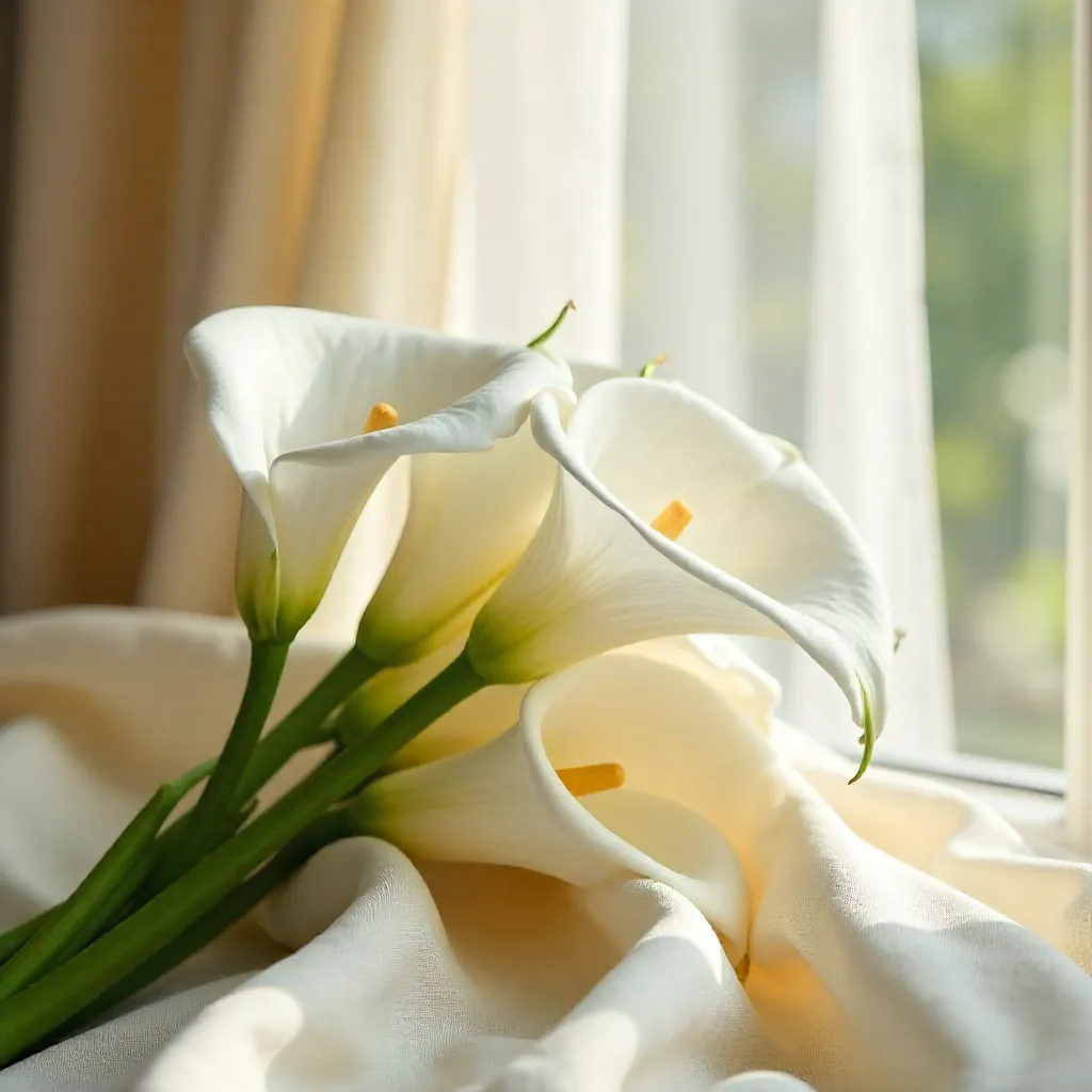 Serene White Calla Lily Bouquet by Window