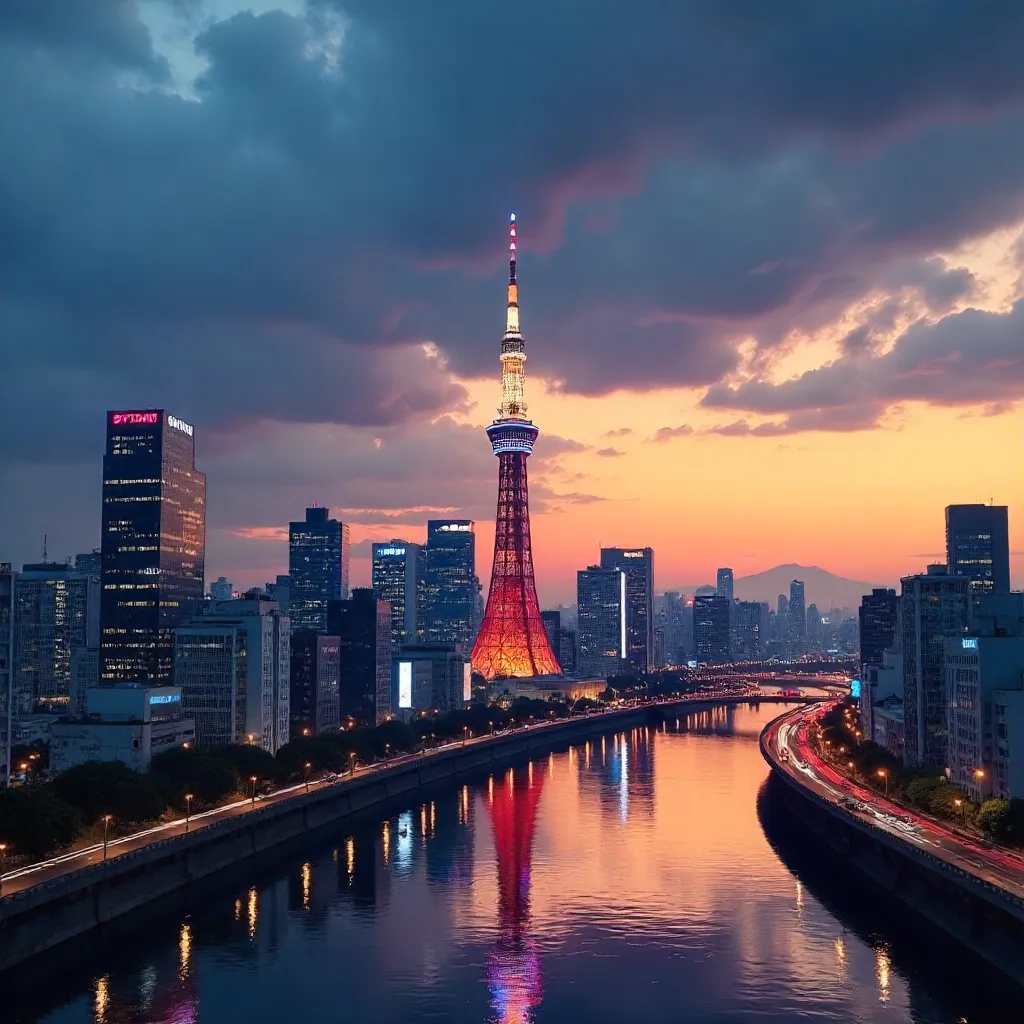 Dusk Over Tokyo: Skytree and Neon Skyline