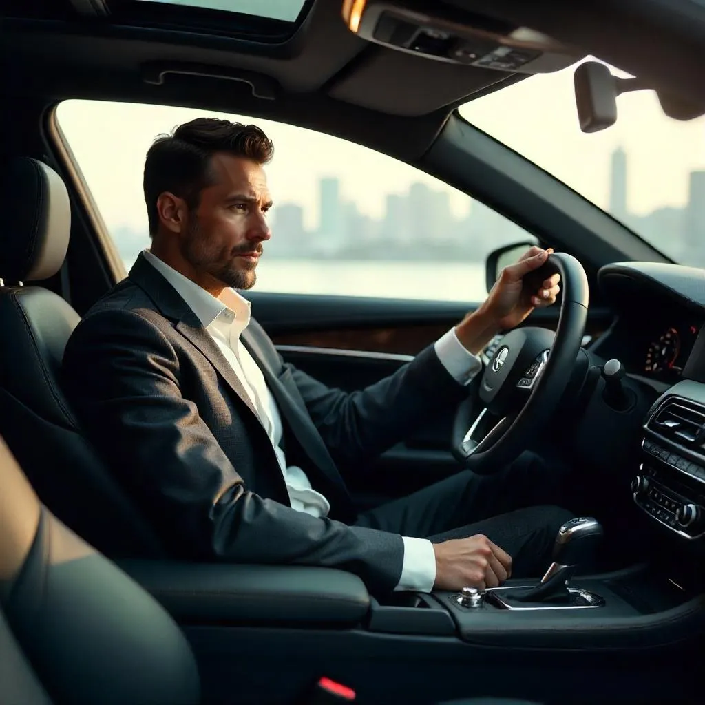 Elegant White Man in a Luxury Car (Photorealistic)