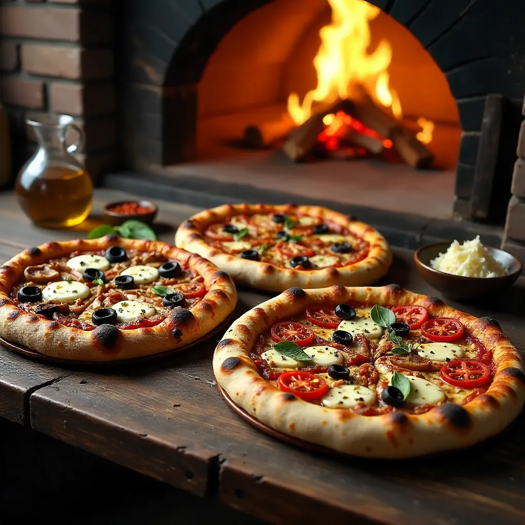 Trio of Gourmet Pizzas by a Wood-Fired Oven