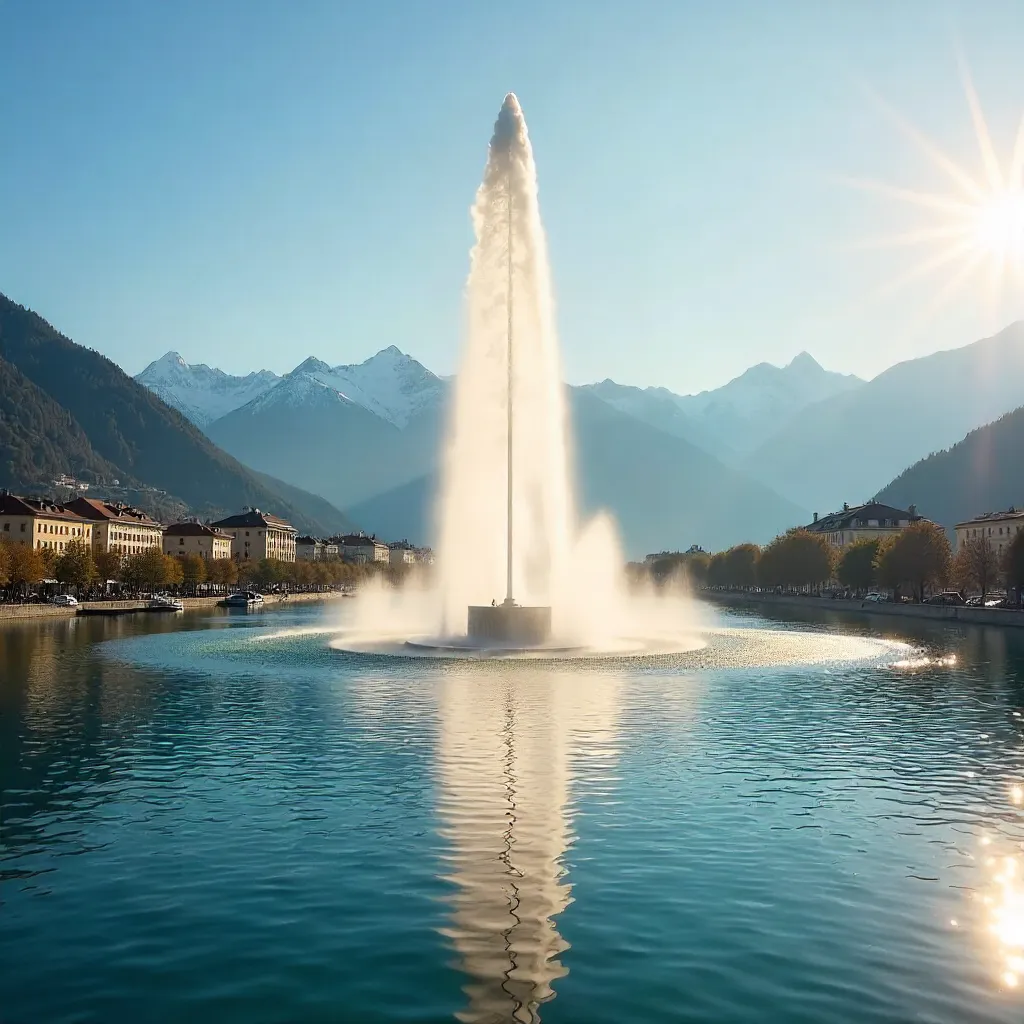 Jet d'Eau over Lake Geneva at Golden Hour
