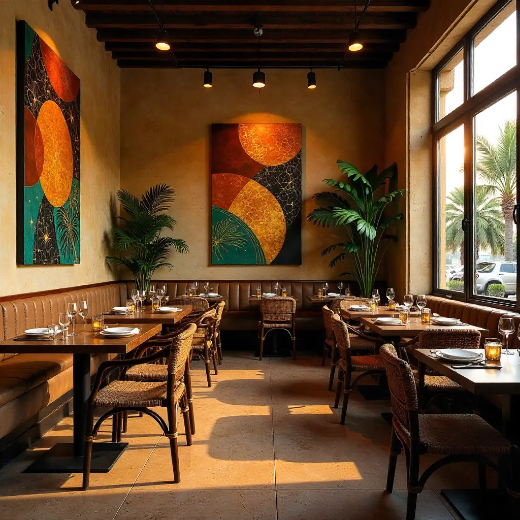 Warm Accra Dining: Abstract Wall Art Ambience