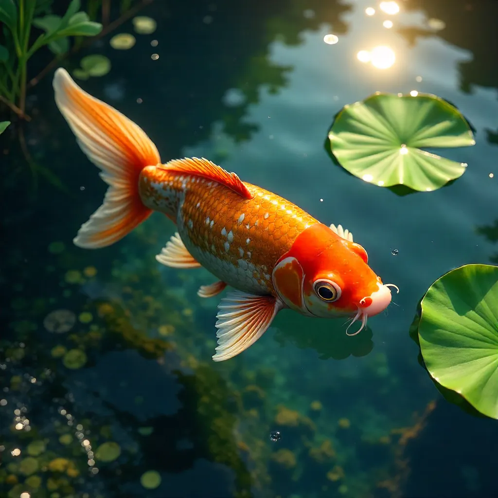 Close-up Koi: Vibrant Finned Grace in a Serene Pond