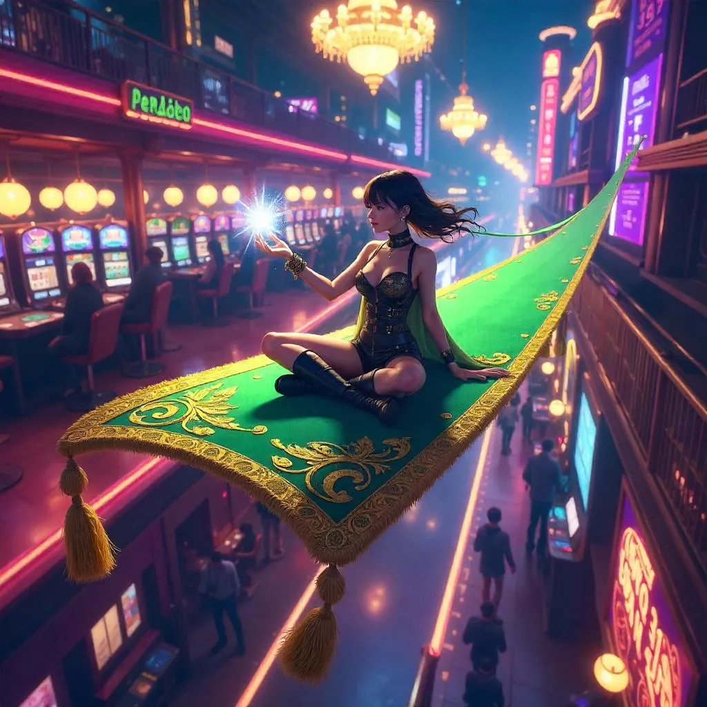 Anime Magic Carpet in a Neon Casino